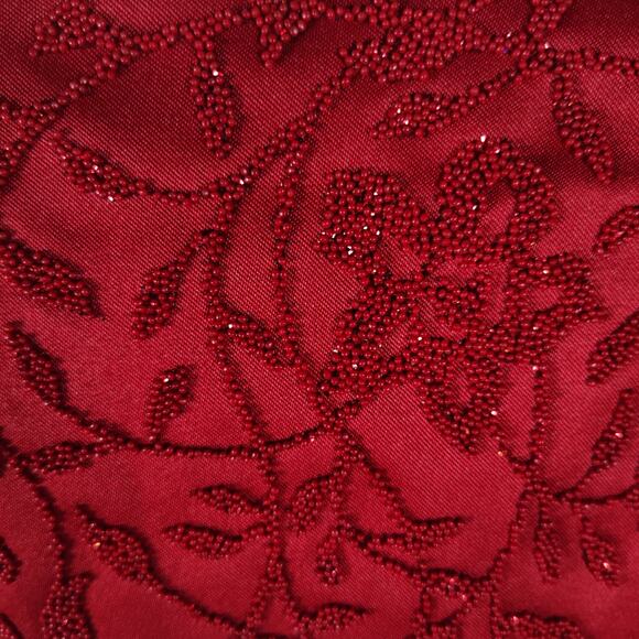 Vintage 90s Red Beaded Stretch Satin Formal Gown Square Neck Sz 10 - Picture 9 of 14